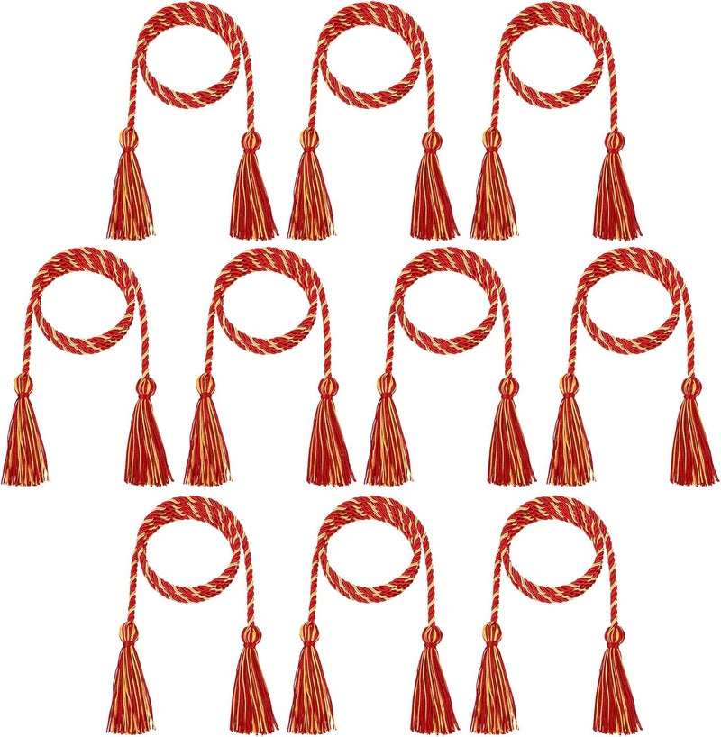 D DODOU 10 Pieces Graduation Cords Polyester Graduation Honor Braided Cords with Sewing Tassels for Bachelor, Master, Doctor 68" Long (Red Gold) - Image 1